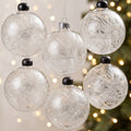 Set of 6 Glass Christmas Ball Ornaments – White Glitter Hanging Tree Decorations