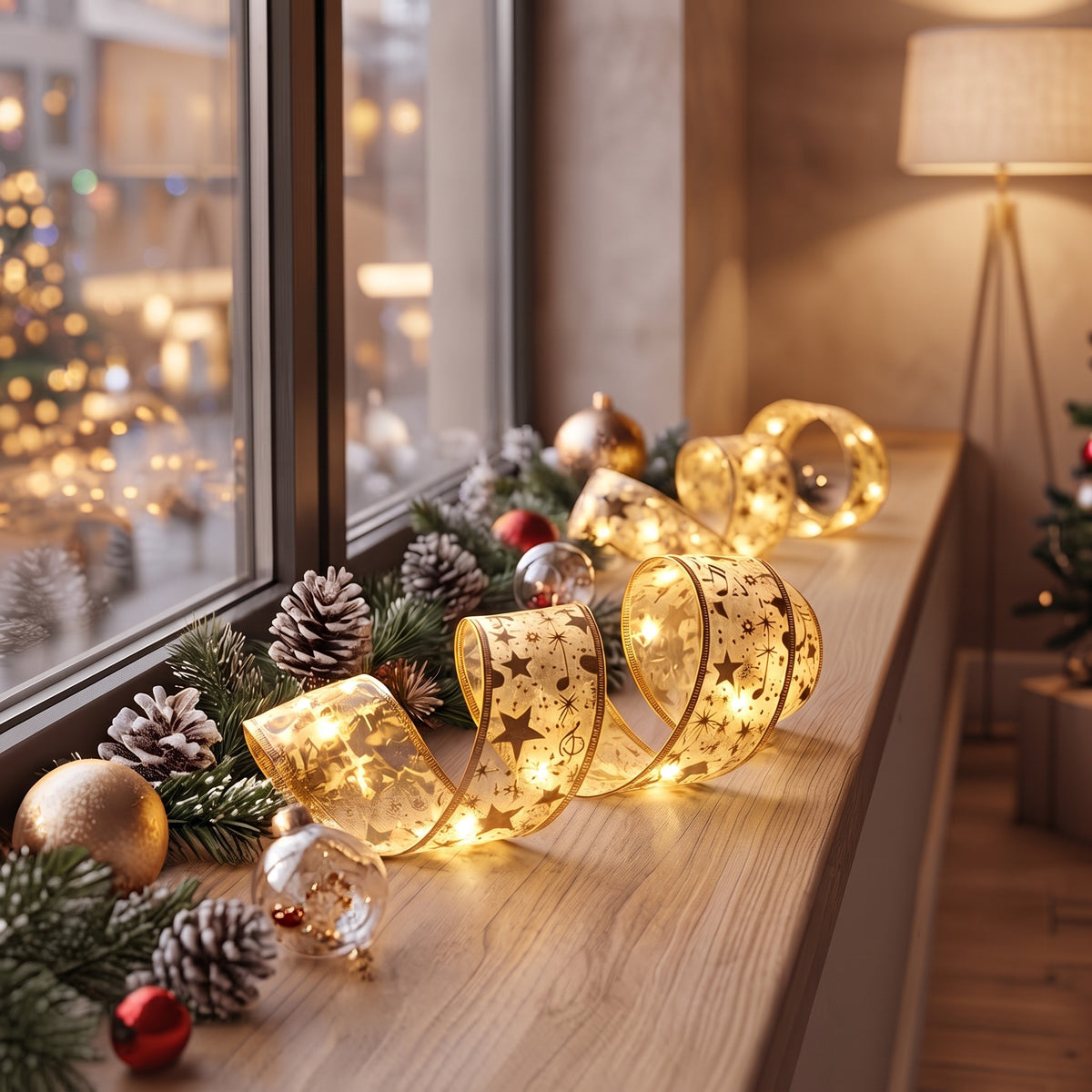 Golden Ribbon LED Fairy Lights – 30 LED Battery Operated Christmas String Lights
