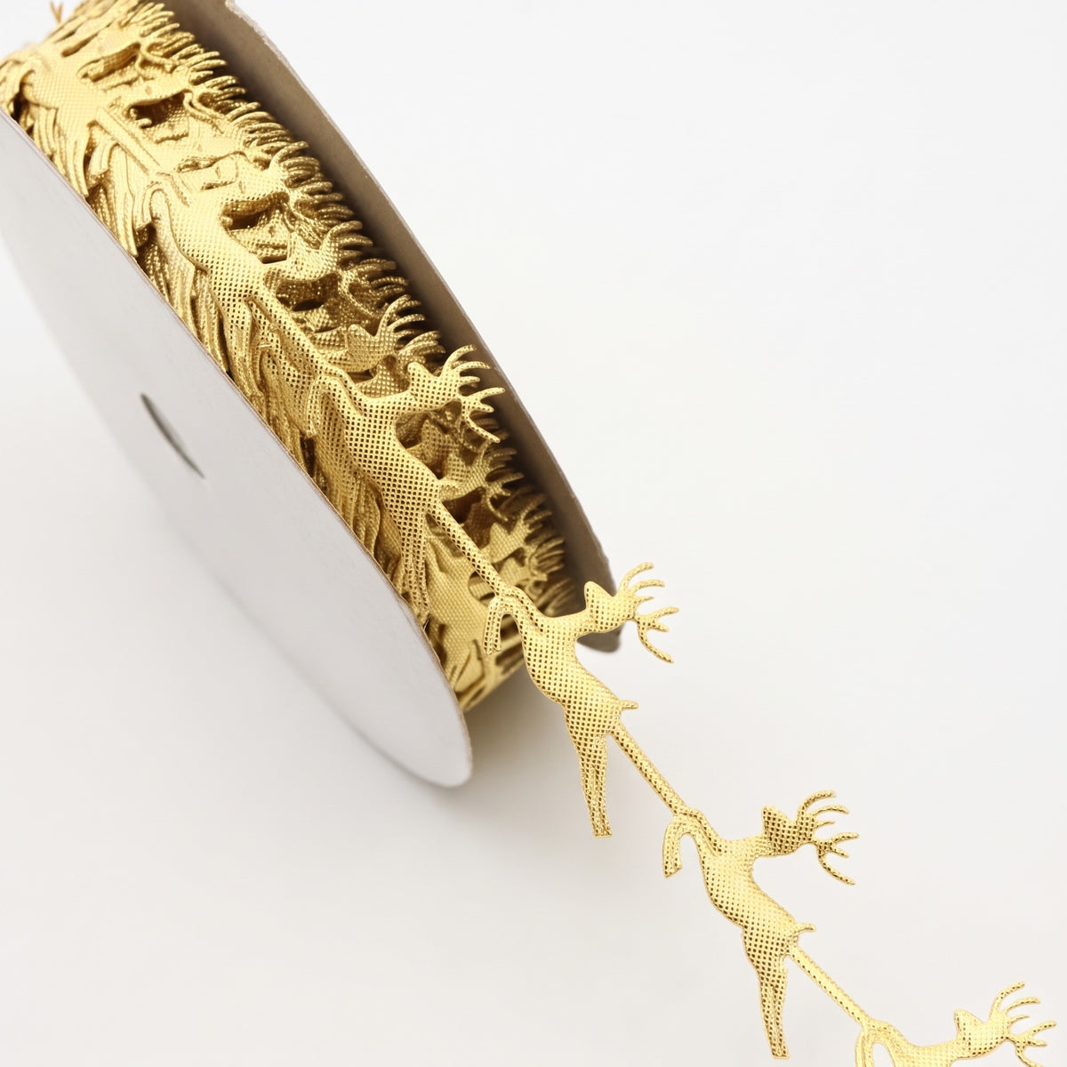 Golden Deer Embossed Ribbon – Christmas Gift Wrapping Ribbon for Holiday Crafts & Decorations