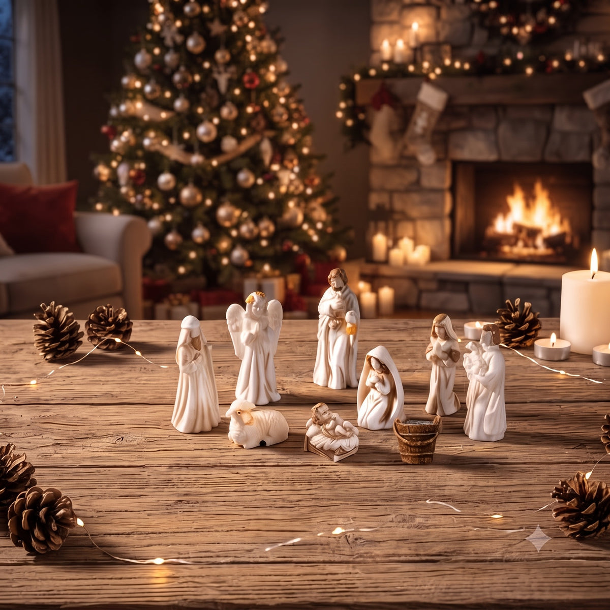 7-Piece Nativity Scene Set – Holy Family Christmas Figurines with Sheep, Religious Holiday Decoration