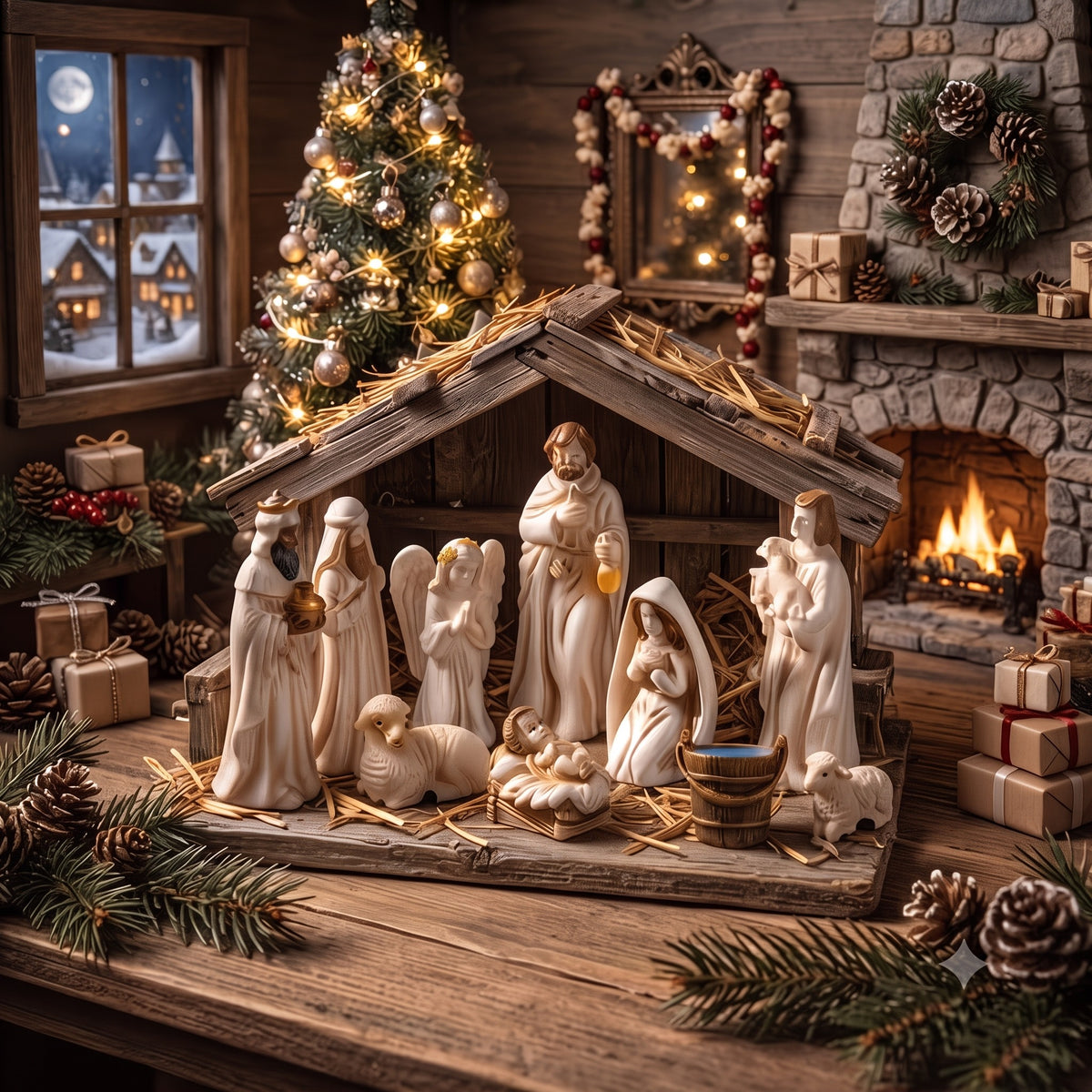 7-Piece Nativity Scene Set – Holy Family Christmas Figurines with Sheep, Religious Holiday Decoration