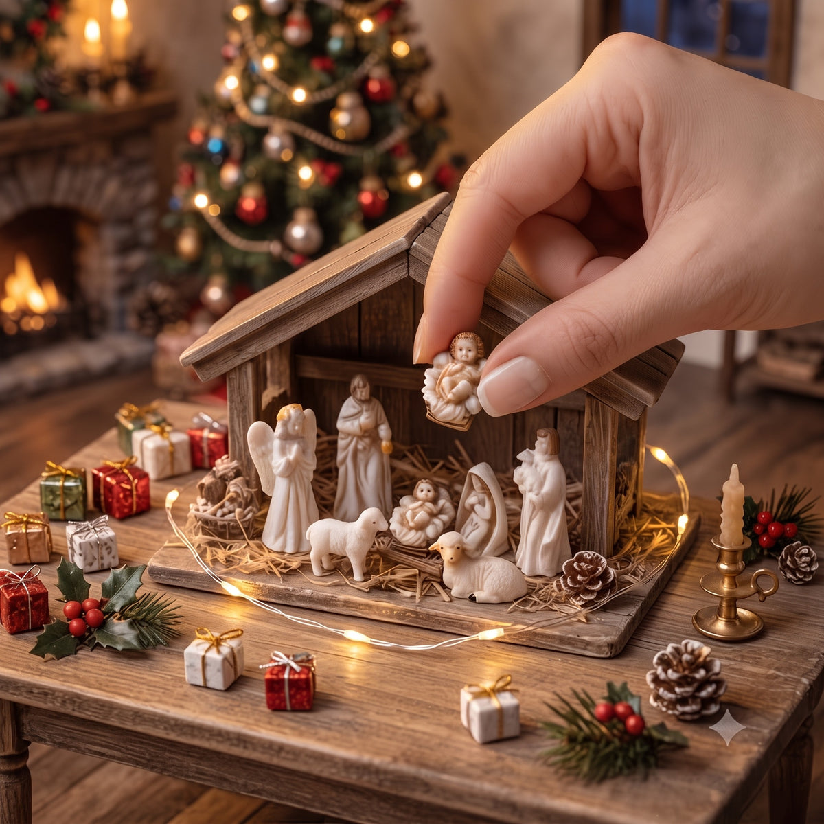 7-Piece Nativity Scene Set – Holy Family Christmas Figurines with Sheep, Religious Holiday Decoration