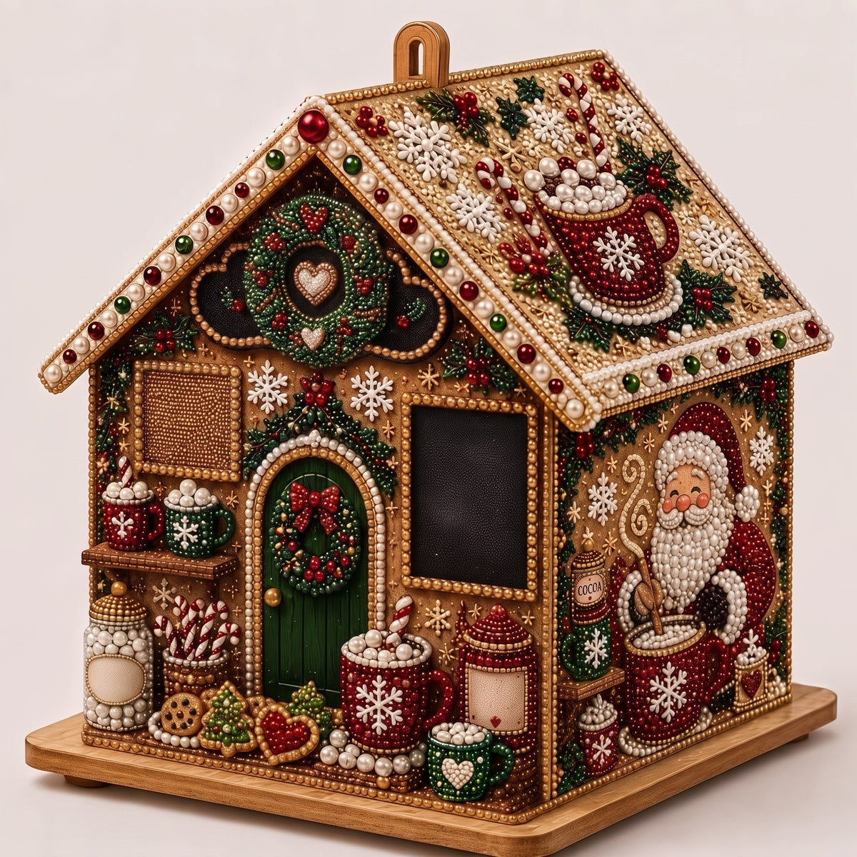Christmas House Diamond Painting Ornament – Pearl Bead Holiday Craft & Tree Hanging Decoration