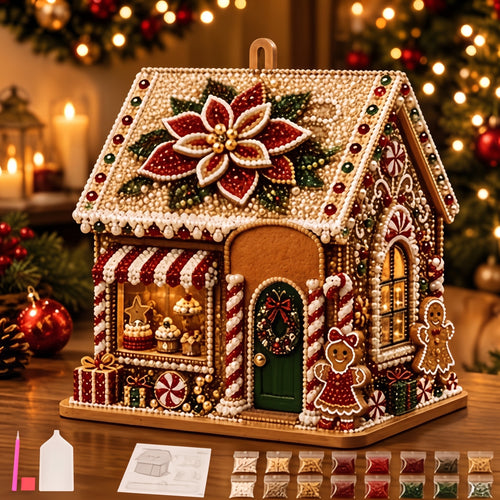 Christmas House Diamond Painting Ornament – Pearl Bead Holiday Craft & Tree Hanging Decoration