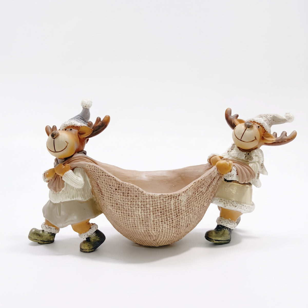Christmas Reindeer Storage Basket – Resin Couple Reindeer Tabletop Decoration & Holiday Candy Bowl