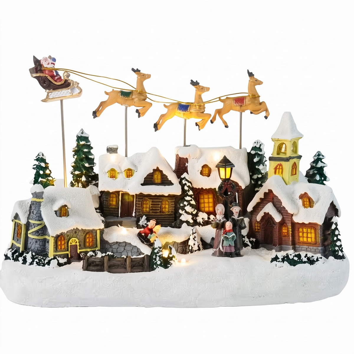 Glowing Christmas Music House Ornament – Flying Reindeer Resin Holiday Table Centerpiece