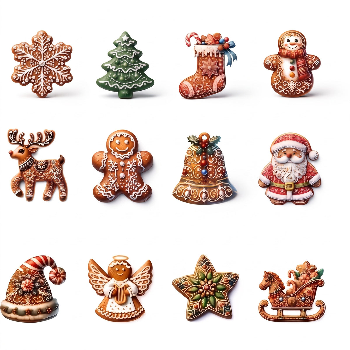 Set of 24 Wooden Christmas Ornaments – Handmade Santa Claus & Gingerbread Man Holiday Decorations