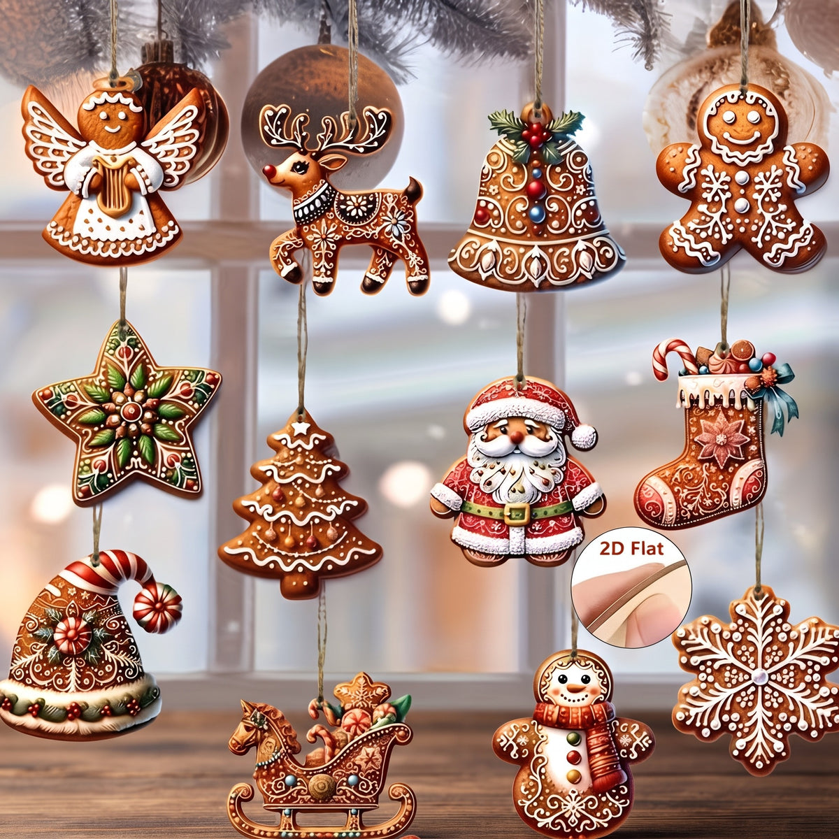 Set of 24 Wooden Christmas Ornaments – Handmade Santa Claus & Gingerbread Man Holiday Decorations