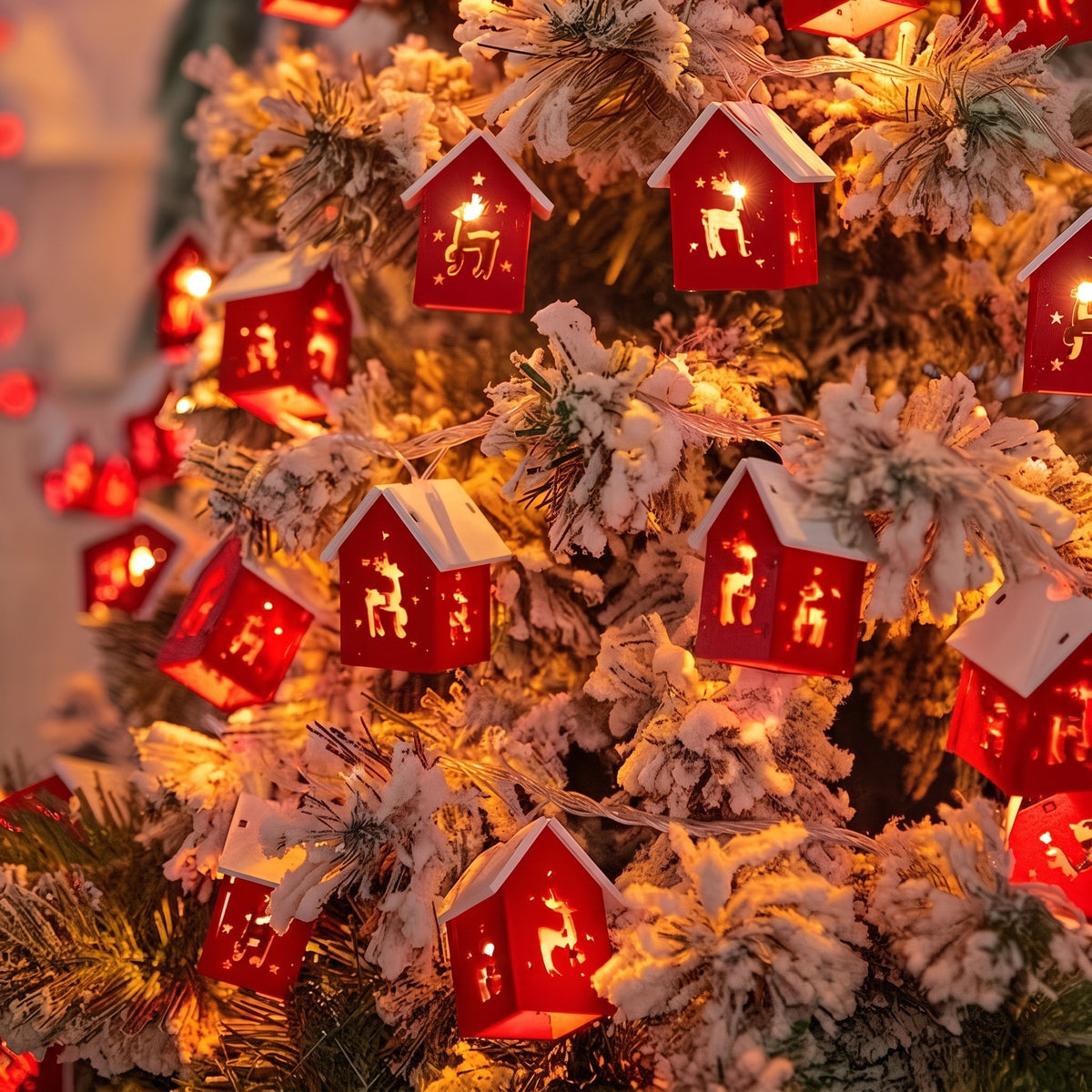 Christmas Red House String Lights – 10 LED Reindeer & House Fairy Lights for Holiday Décor